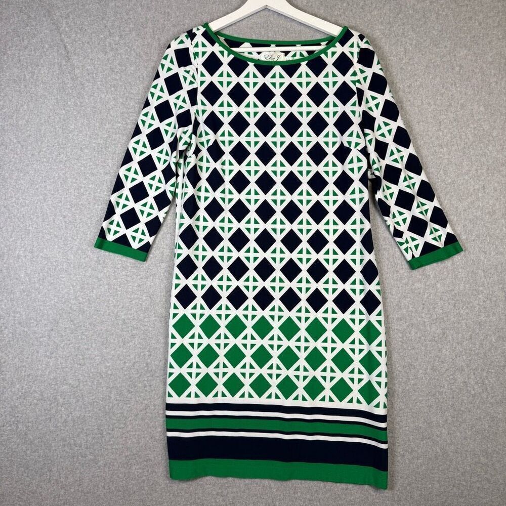 Eliza J Green Vibrant Diamond Geo Print Abstract Lined Shift Dress Womens 10